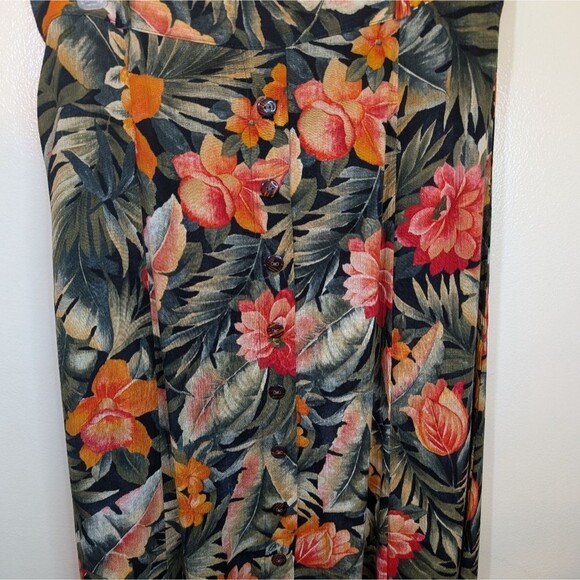 Conrad C. Vintage Skirt Floral Rayon Button Front Crinkle Midi Vacation Size 14 - Picture 8 of 10